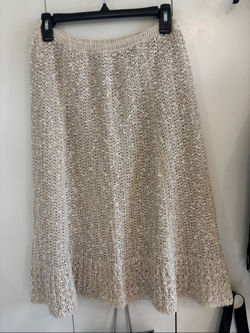 PALLAS Vintage Original Hand Loomed Crochet 100% Irish Linen Knit Beige Skirt,L